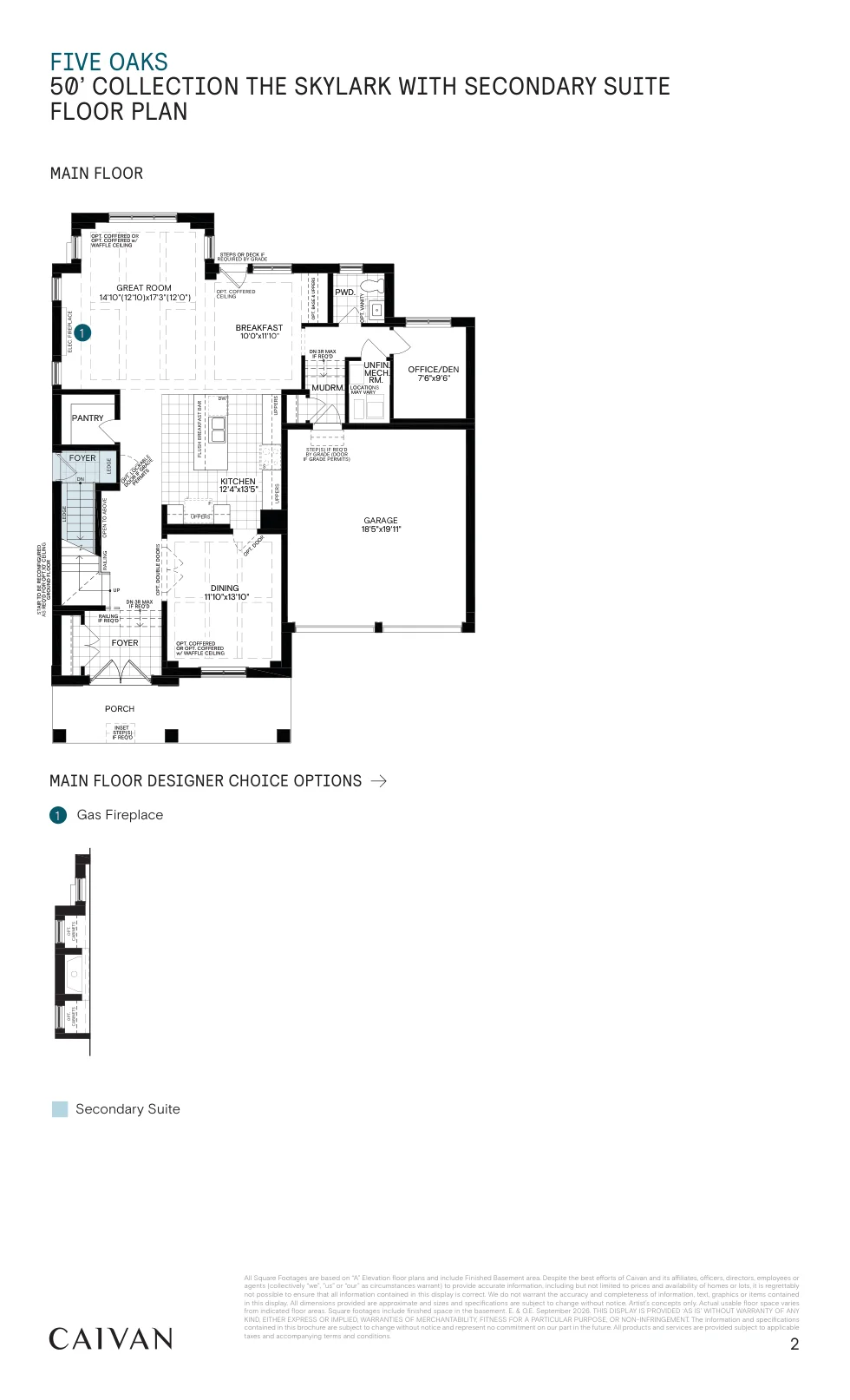Builder floor-plan drawing for The Skylark with Secondary Suite at Five Oaks