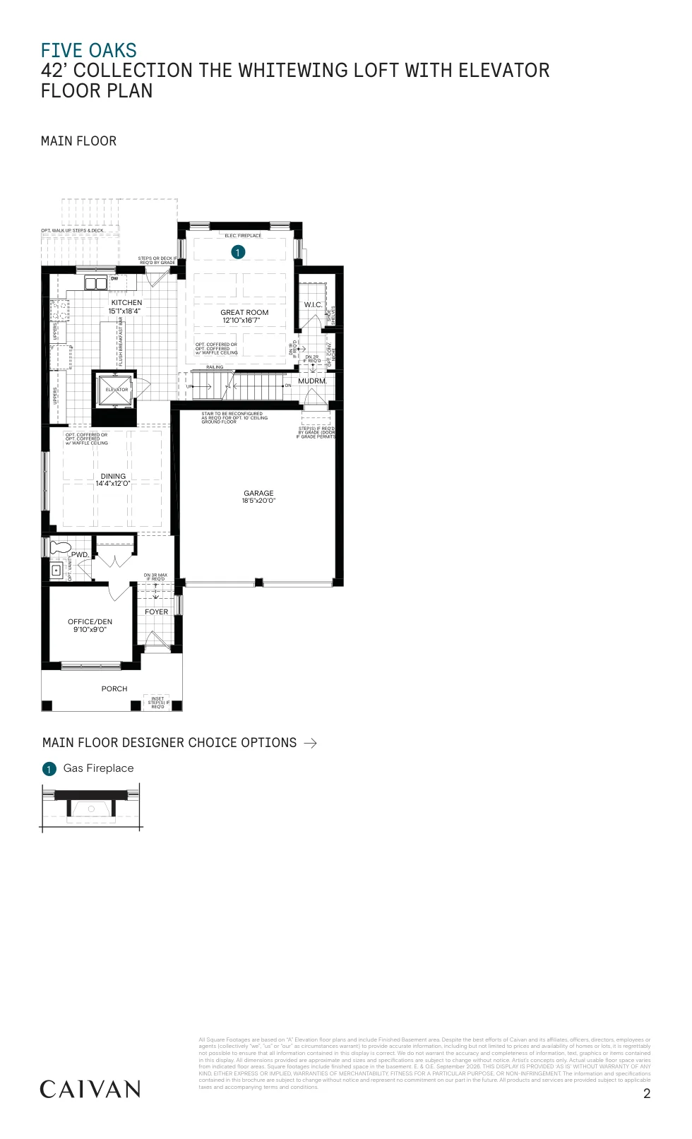 Builder floor-plan drawing for The Whitewing Loft with Elevator at Five Oaks
