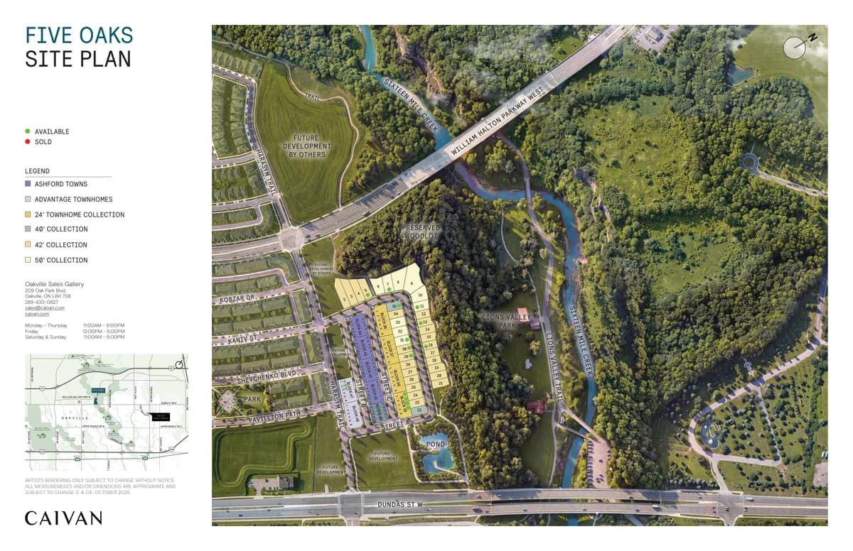 October 19, 2026 Five Oaks site plan with home collections and surrounding natural heritage lands