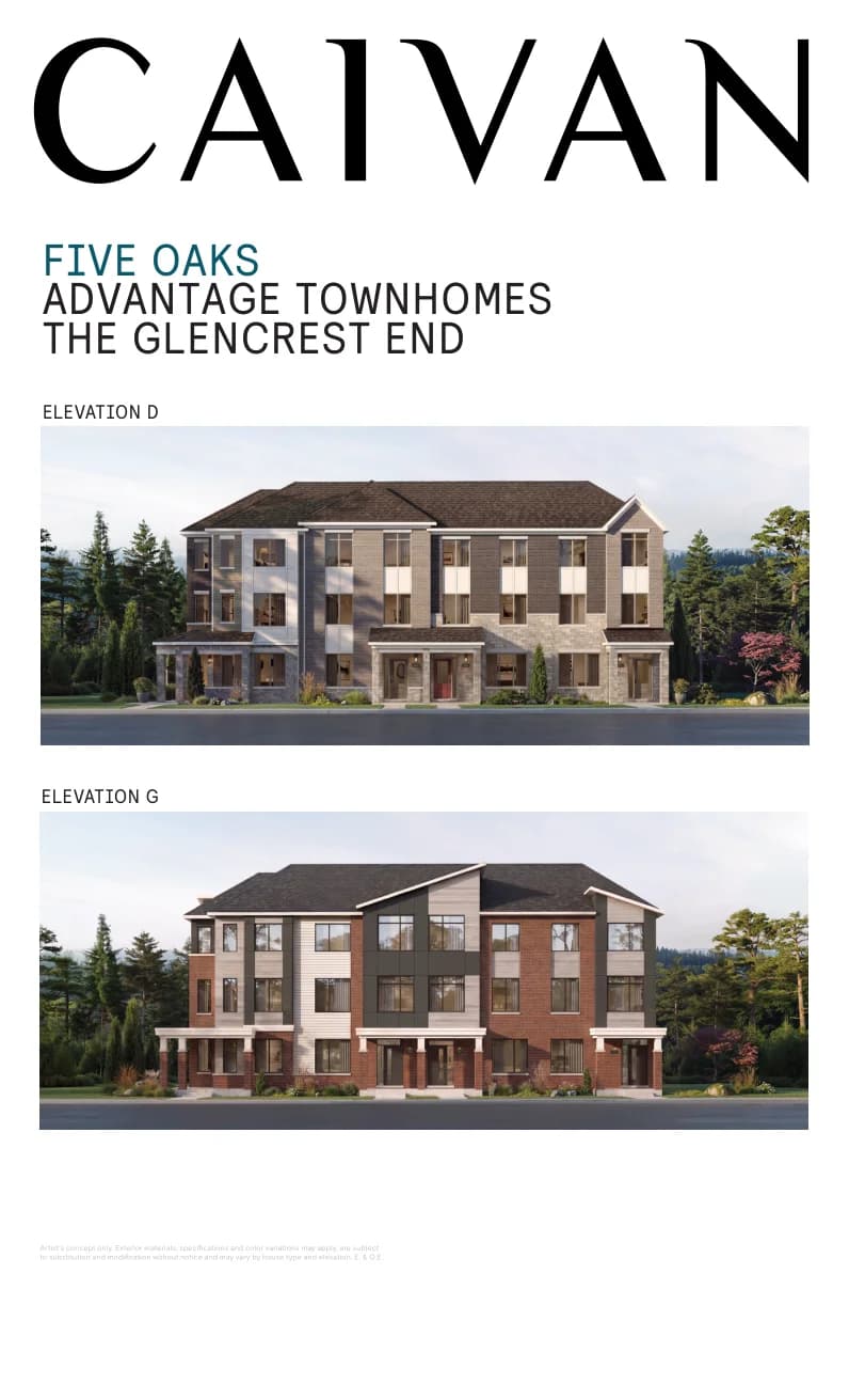 The Glencrest End floor-plan package at Five Oaks Oakville by Caivan