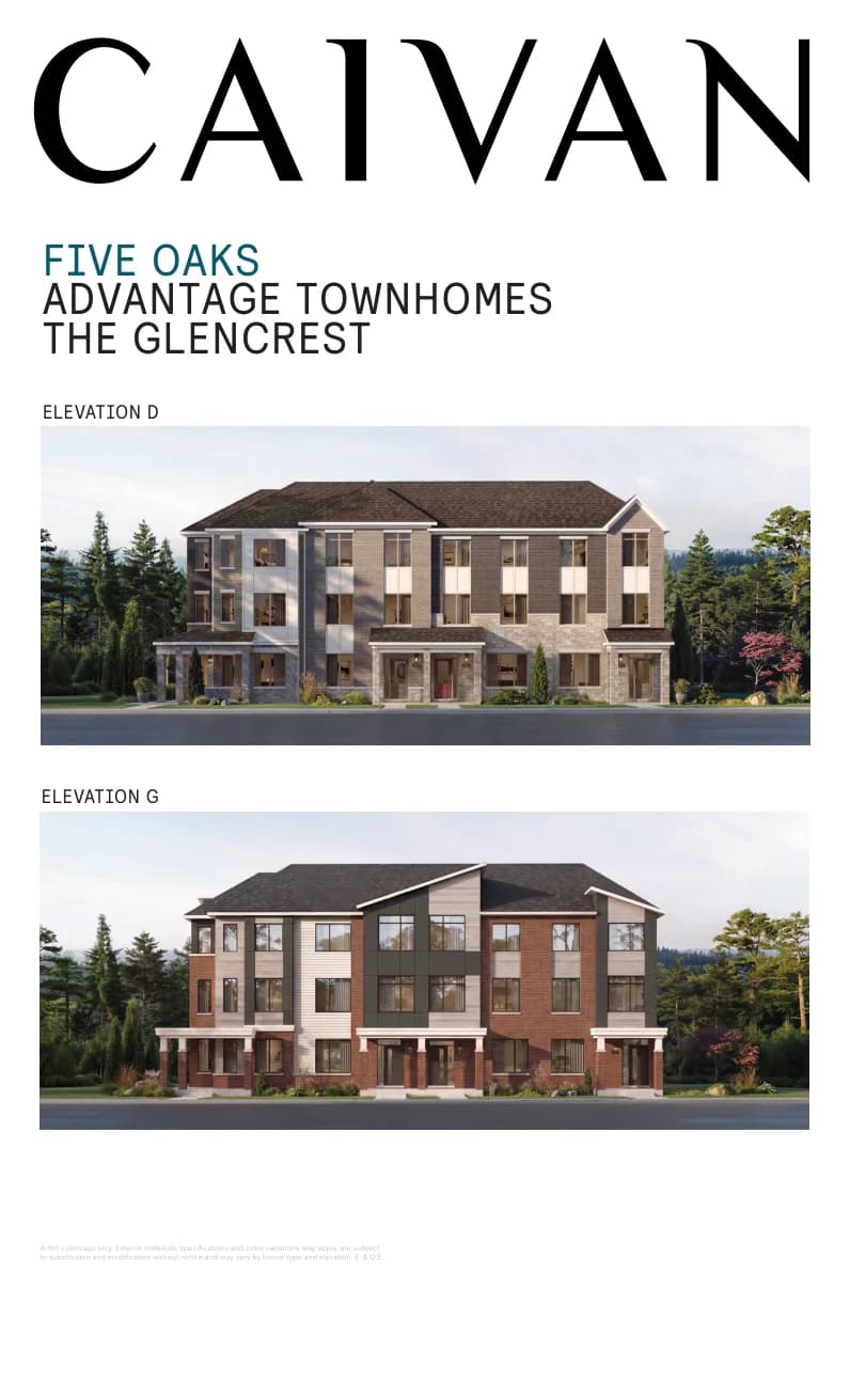 The Glencrest floor-plan package at Five Oaks Oakville by Caivan