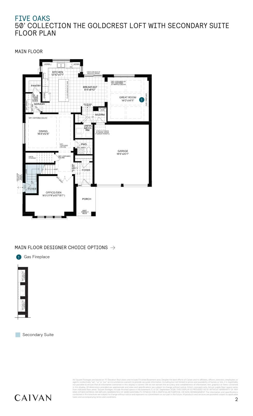 Builder floor-plan drawing for The Goldcrest Loft with Secondary Suite at Five Oaks