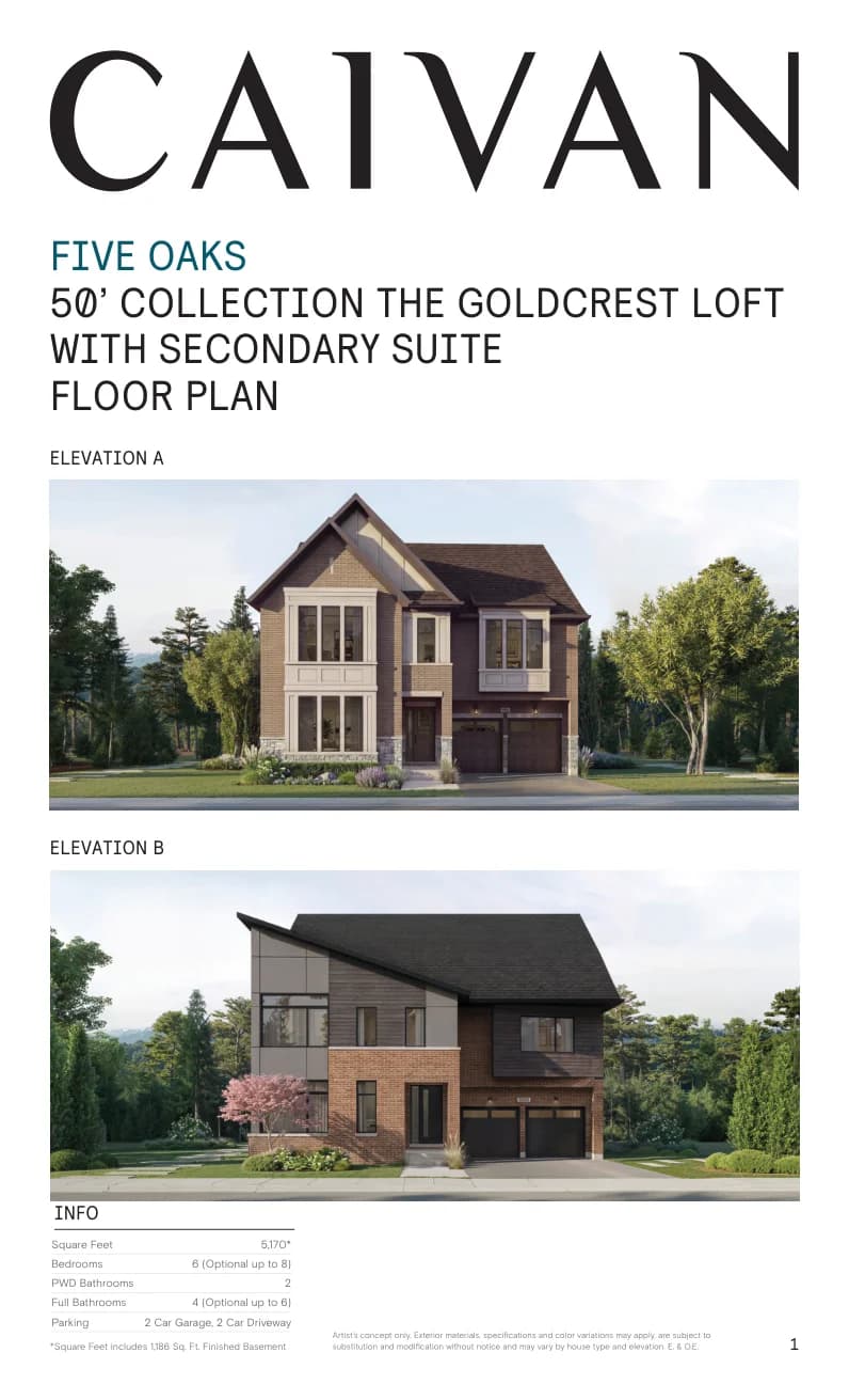 The Goldcrest Loft with Secondary Suite floor-plan package at Five Oaks Oakville by Caivan