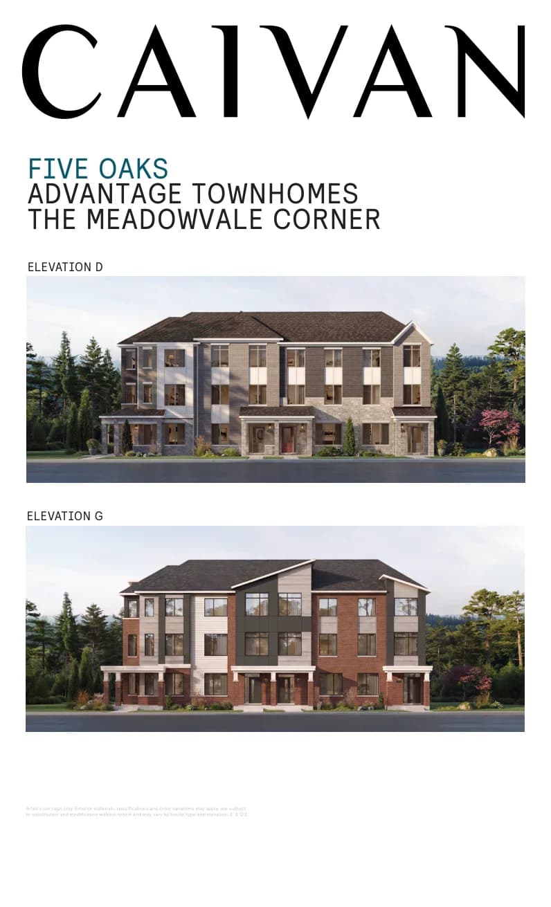 The Meadowvale Corner floor-plan package at Five Oaks Oakville by Caivan