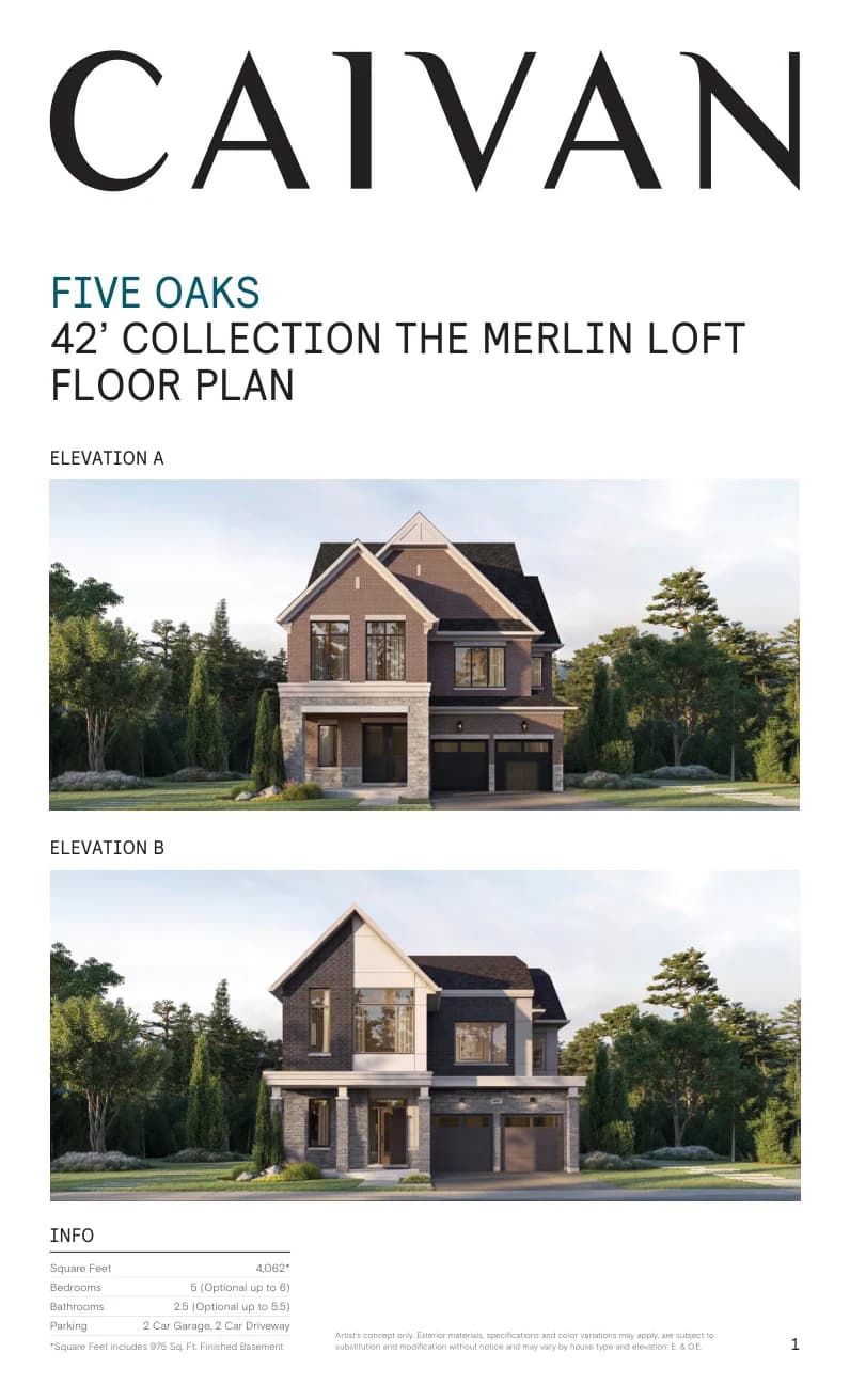 The Merlin Loft floor-plan package at Five Oaks Oakville by Caivan