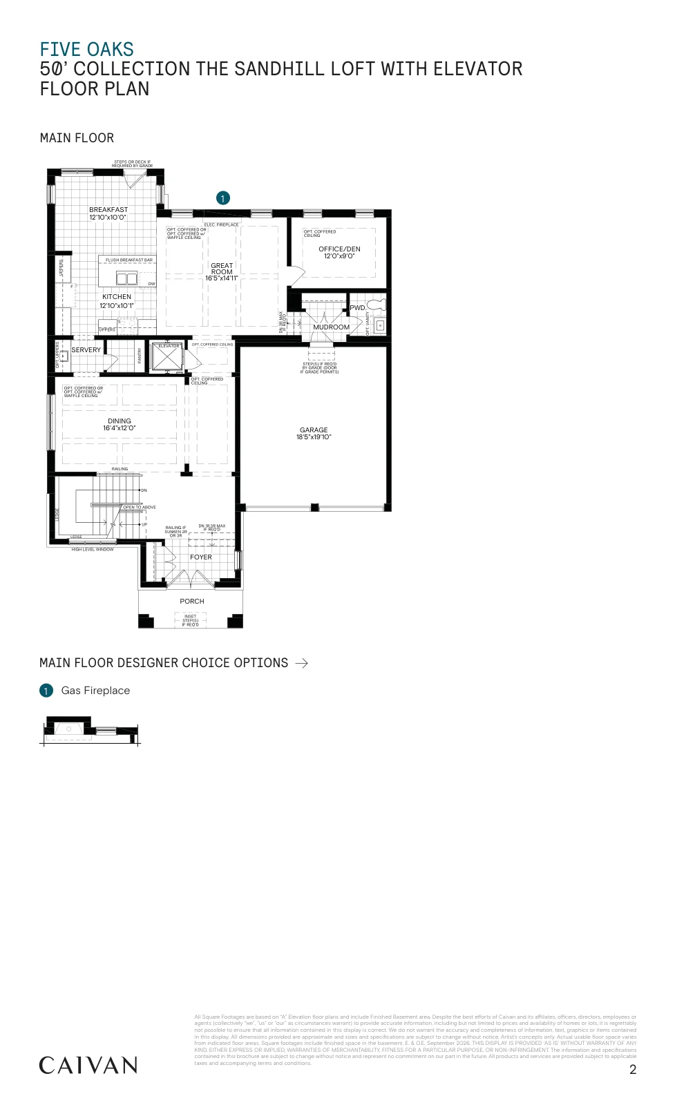 Builder floor-plan drawing for The Sandhill Loft with Elevator at Five Oaks