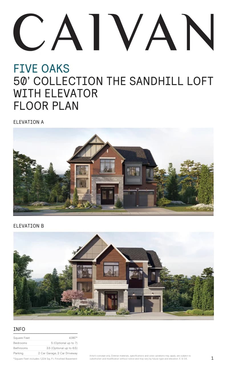 The Sandhill Loft with Elevator floor-plan package at Five Oaks Oakville by Caivan