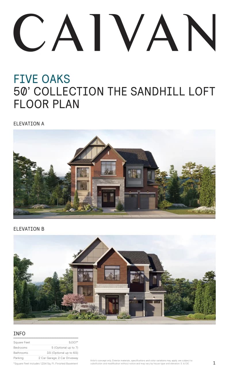 The Sandhill Loft floor-plan package at Five Oaks Oakville by Caivan