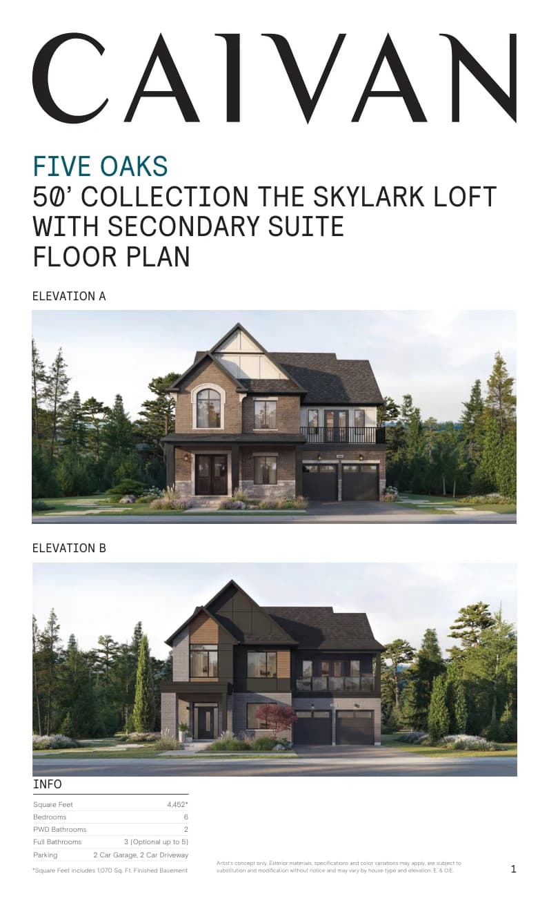 The Skylark Loft with Secondary Suite floor-plan package at Five Oaks Oakville by Caivan