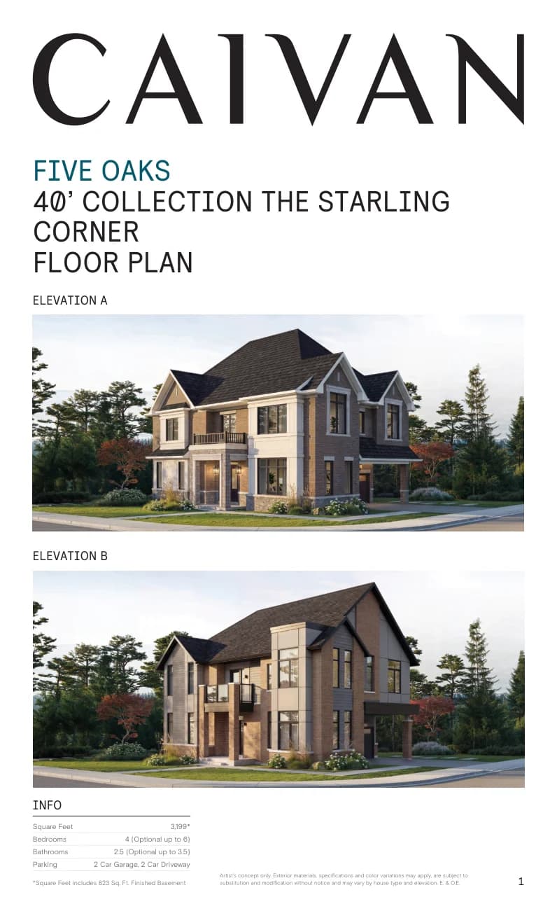 The Starling Corner floor-plan package at Five Oaks Oakville by Caivan
