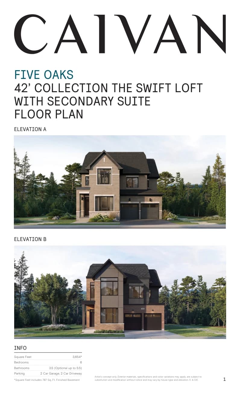The Swift Loft with Secondary Suite floor-plan package at Five Oaks Oakville by Caivan