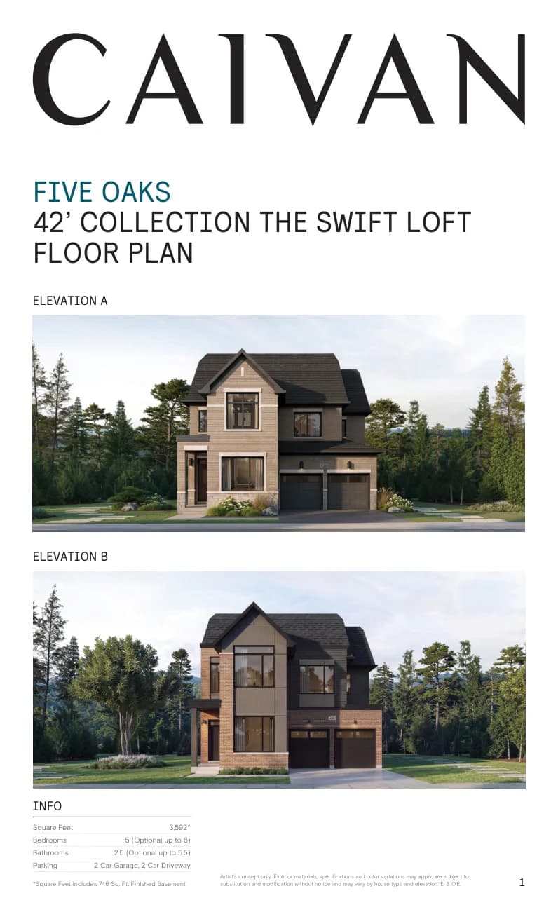 The Swift Loft floor-plan package at Five Oaks Oakville by Caivan