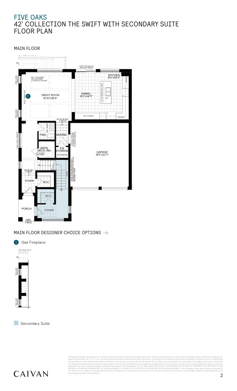 Builder floor-plan drawing for The Swift with Secondary Suite at Five Oaks