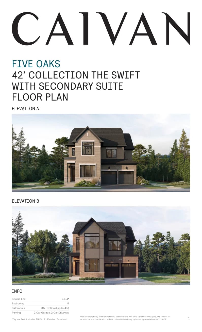 The Swift with Secondary Suite floor-plan package at Five Oaks Oakville by Caivan