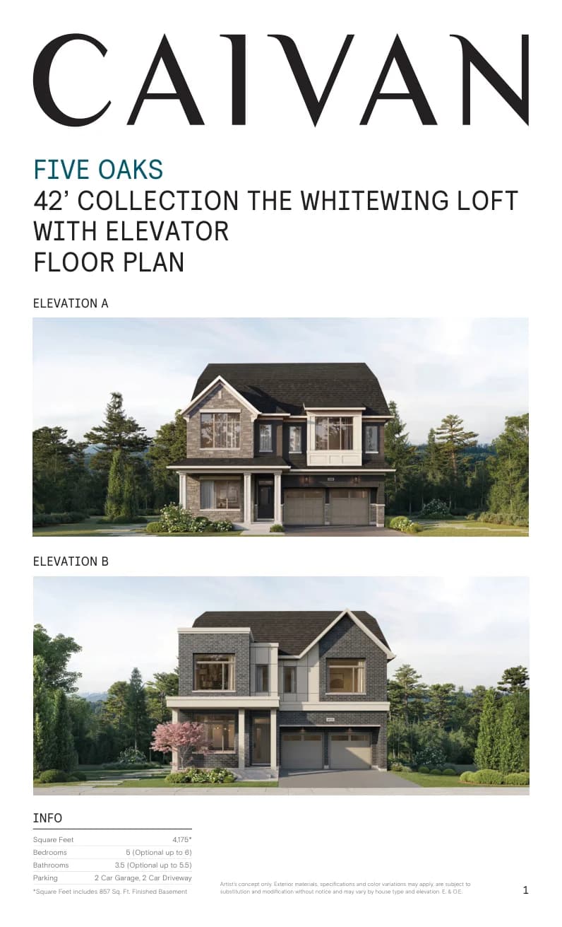 The Whitewing Loft with Elevator floor-plan package at Five Oaks Oakville by Caivan