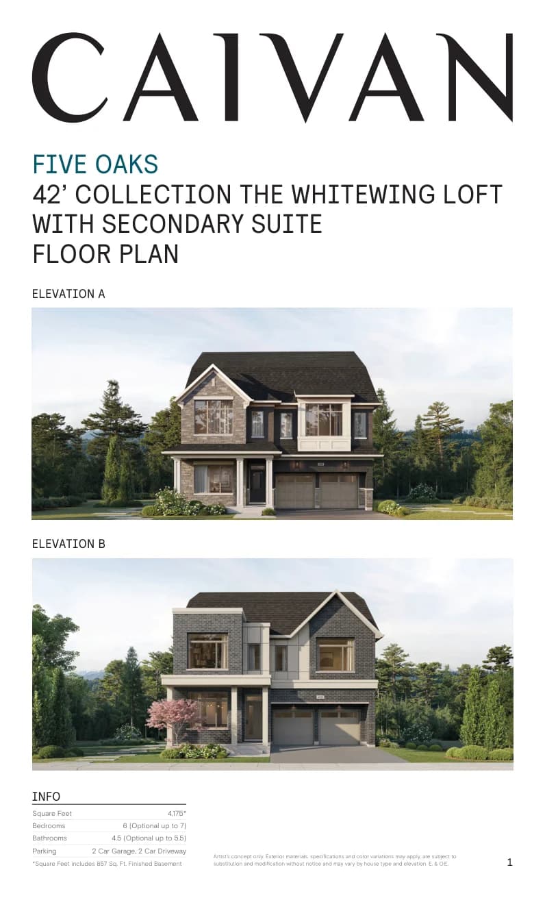 The Whitewing Loft with Secondary Suite floor-plan package at Five Oaks Oakville by Caivan