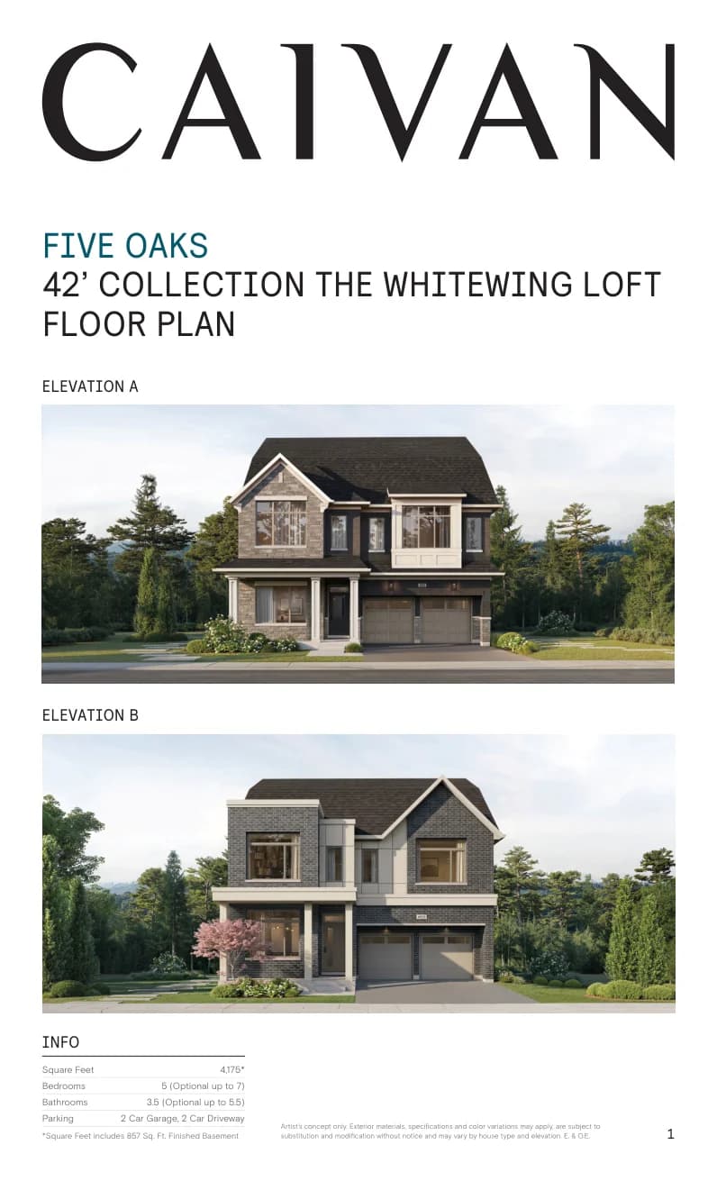 The Whitewing Loft floor-plan package at Five Oaks Oakville by Caivan