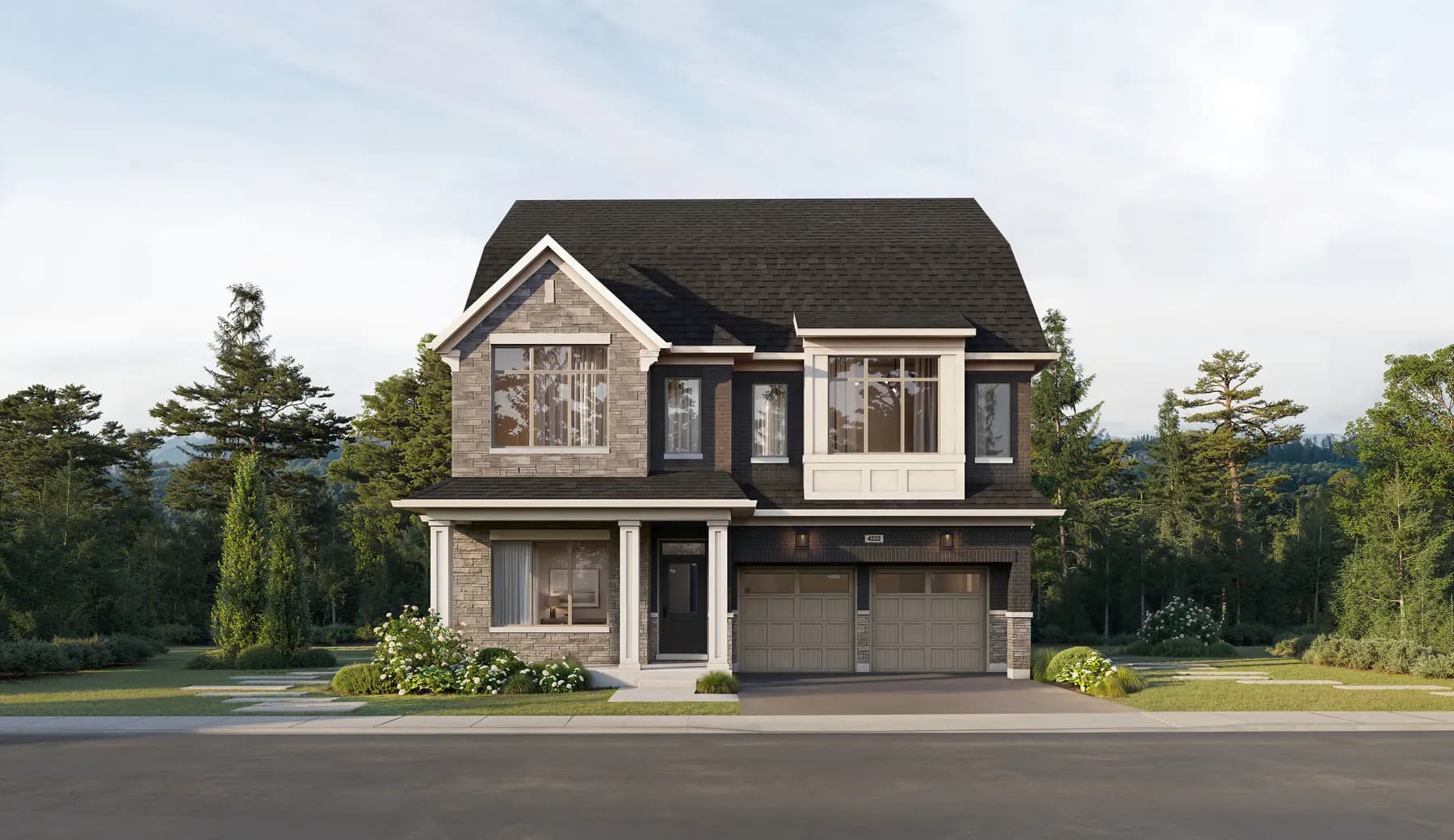 Five Oaks 42′ collection the whitewing loft elevation a rendering by Caivan