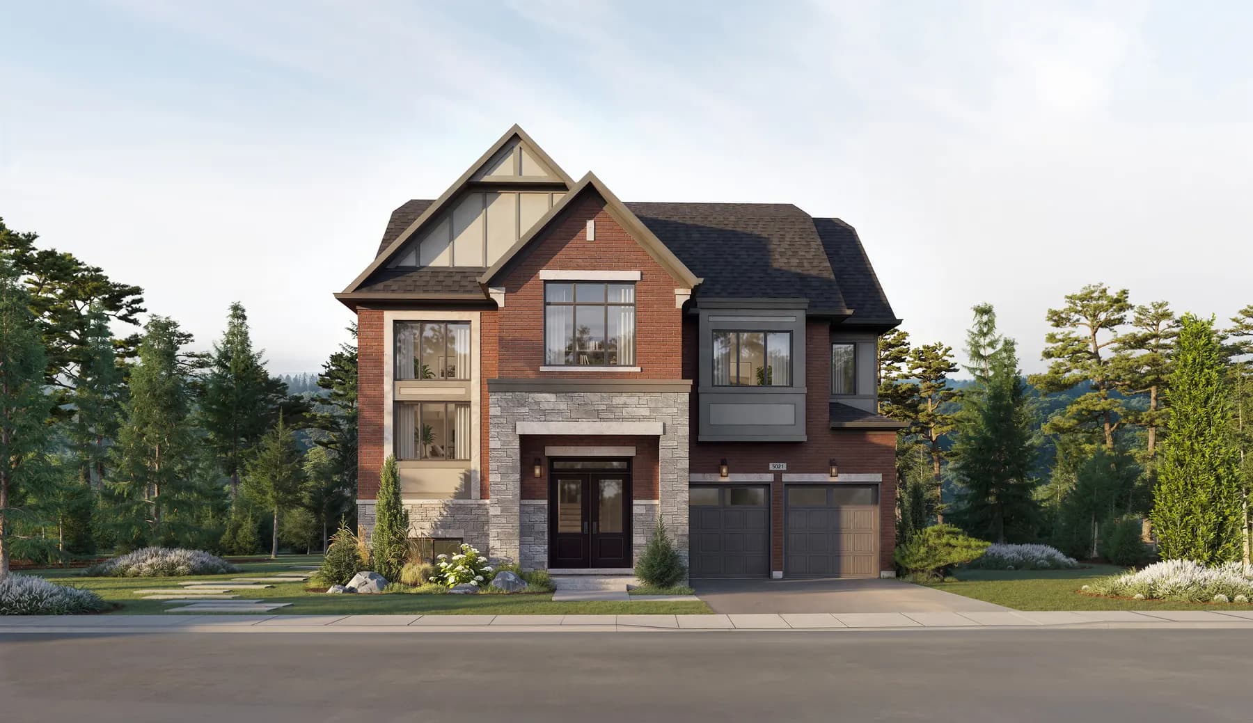 Five Oaks 50′ collection the sandhill loft elevation a rendering by Caivan