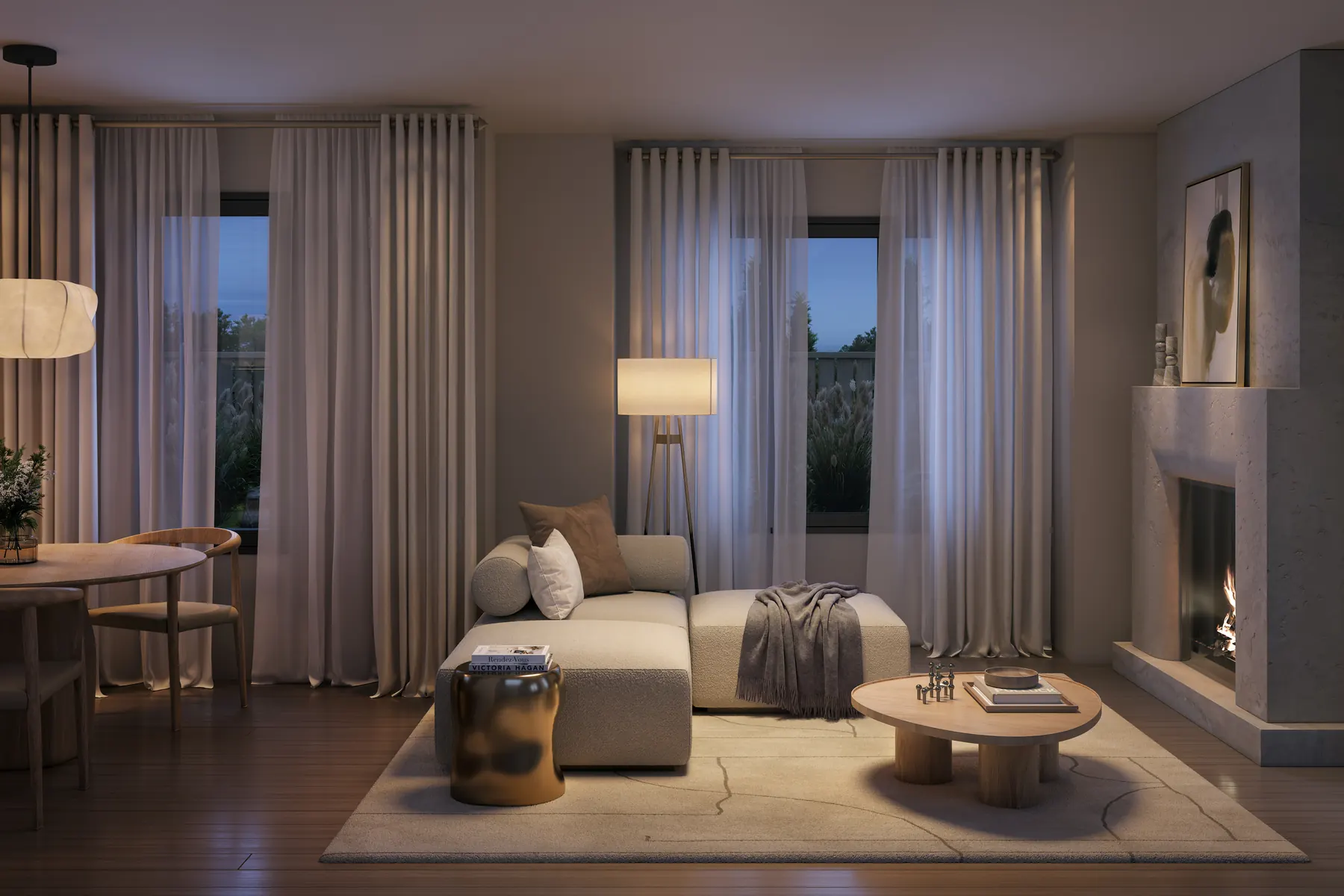 Five Oaks great room · townhomes rendering by Caivan