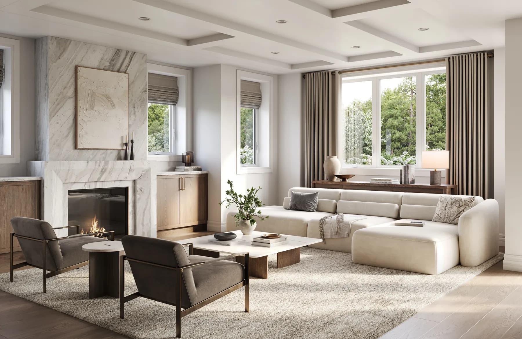 Five Oaks great room rendering by Caivan