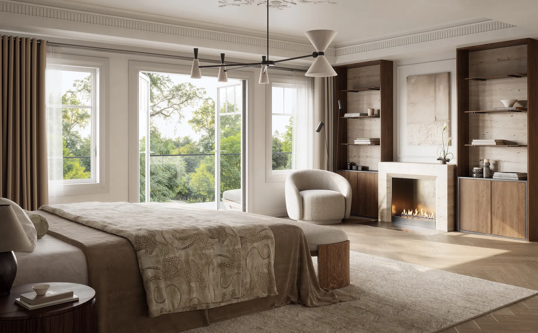 Five Oaks detached-home primary bedroom rendering by Caivan